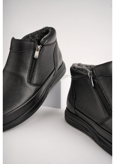 Muggo Davila Garantili Çift Fermuarlı Kürklü Erkek Bot Siyah