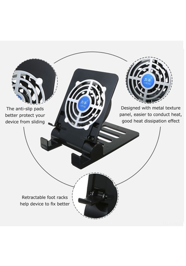 Vkemall Siyah Akıllı Telefon Ve Tablet Soğutucu Standı - Ayarlanabilir, Fanlı, Sesiz, Geniş Uyumluluk