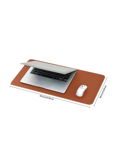 Deri Mouse Pad Dikişli Kenar Çift Yönlü Kullanım Masa Matı Sümen 70x30 L Kahverengi
