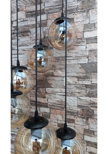 6 Lı Glob Cam Sarkıt Avize Altın - Siyah