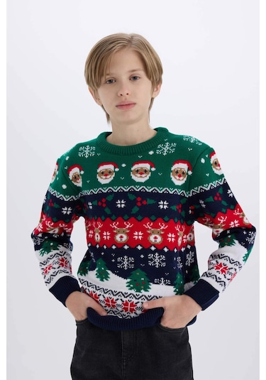 DeFacto Erkek Çocuk Yılbaşı Temalı Bisiklet Yaka Triko Kazak B2246A824CWNV135 DeFacto Erkek Çocuk Yılbaşı Temalı Bisiklet Yaka Triko Kazak B2246A824CWNV135