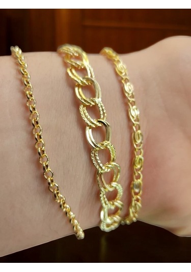 Feron Accessories Kadın 3'lü Detaylı Gold Kombin Bileklik Seti Gold
