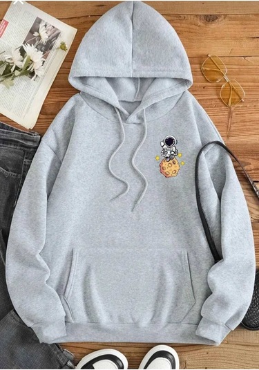 Kozia Outdoors Malkoçbey The Galaxy Baskılı Kapüşonlu Sweatşhirt Gri Gri