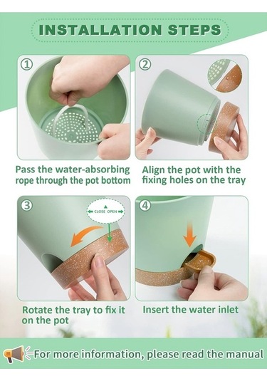 Ulzyvf Yeşil Sulama Saksıları, Paket Otomatik Kapalı İnç İçin Bitkiler 6.5 Vi