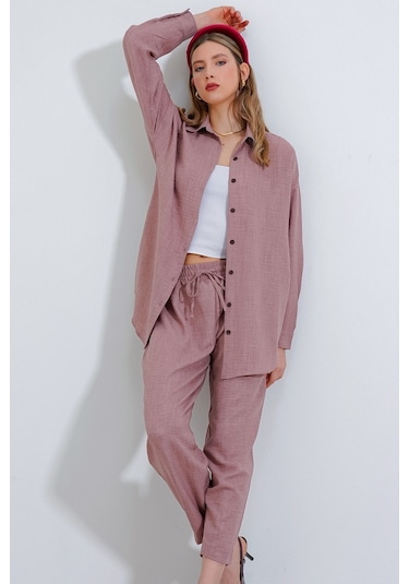 Bigdart 6622bgd19-189-14383 Oversize Keten Kadın Alt Üst Takım Gül Kurusu Bigdart 6622bgd19-189-14383 Oversize Keten Kadın Alt Üst Takım Gül Kurusu