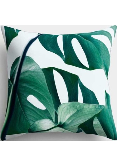 Novahub Yastık Kırlent Kılıfı: Yeşil Bitki, Çiçekli Devetabanı Yeşil Yeşil