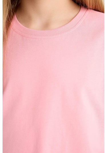 Defacto Kız Çocuk Relax Fit Bisiklet Yaka Basic Düz Kısa Kollu Tişört Z5095a625smpn323 Pembe