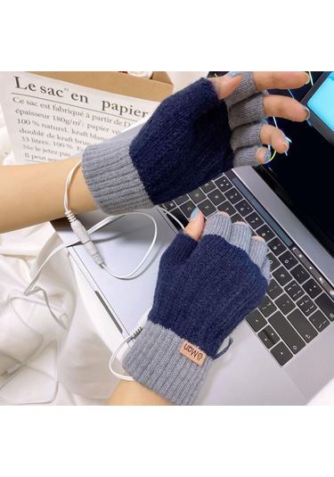 Suntek Usb Isıtmalı Eldivenler Bilgisayar Ofis İşi Mavi Mavi