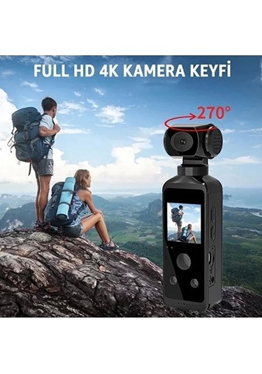 Vtn-032 4k Ultra Hd Aksiyon Kamerası 270 Geniş Açı Döner Klips Su Geçirmez Kılıf Wifi Kamera Siyah