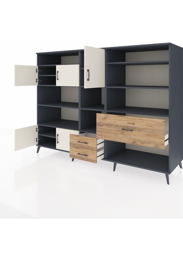 Kronos Dolap 13 Raflı 3 Çekmeceli 5 Kapaklı 220x59x163 Antrasit-a Antrasit-aytaşı/çam