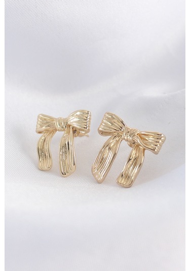 Ezoconcept Pirinç Gold Renk Çizgi Detay Fiyonk Küpe