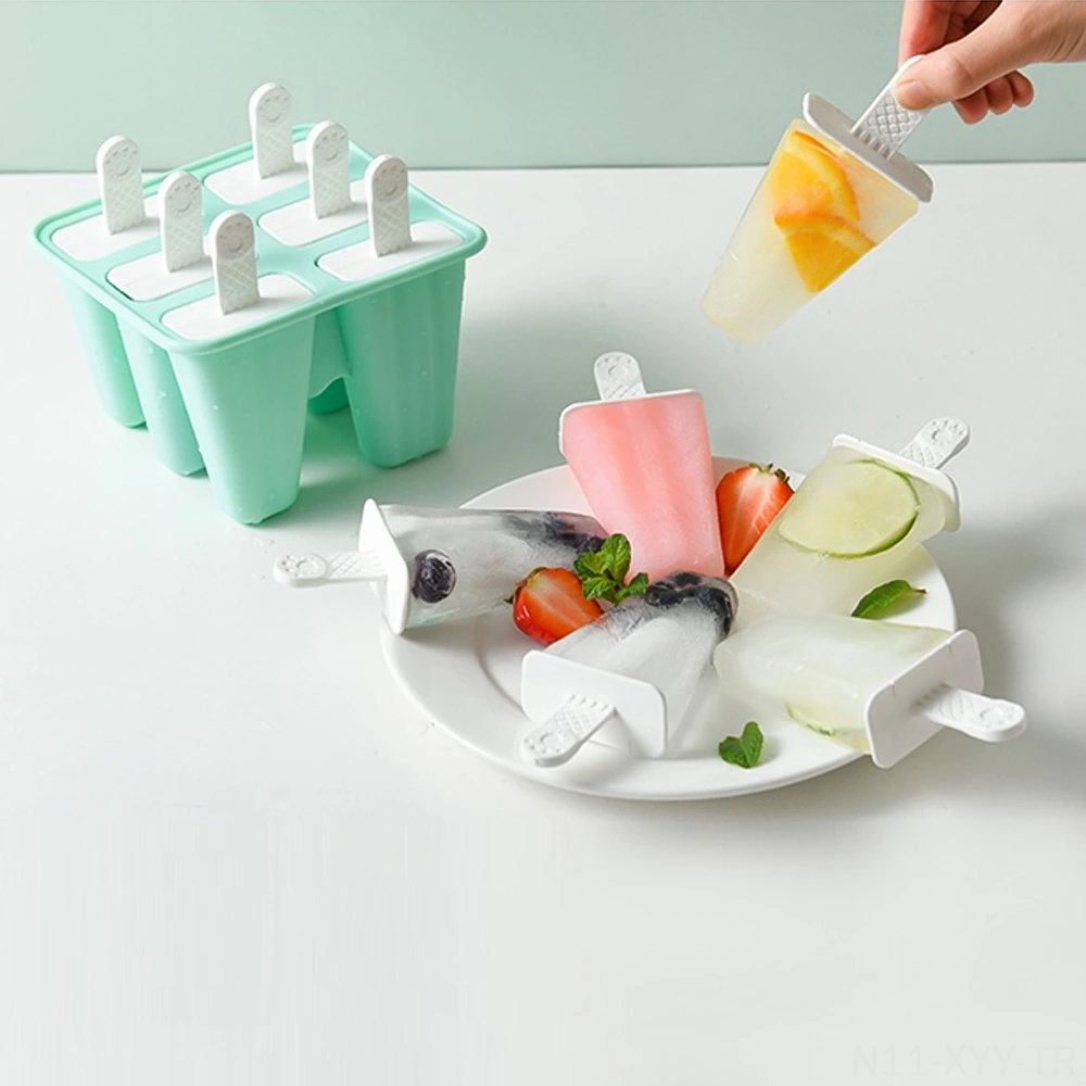 Yaleker Mavi Silikon Buz Pop Kalıbı 10 Bölmeli, Uzun Kolu Ve Bağımsız Kapaklı Dondurma/şerbet Kalıbı Seti Çok Renkli