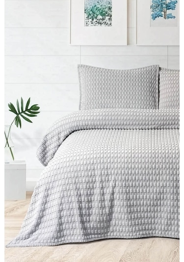 Merinos Modern Line Twist 3 Parça Çift Kişilik Battaniye Seti - G Gri
