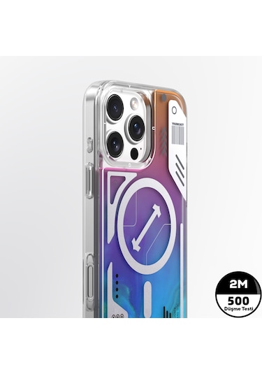 İphone 16 Pro Uyumlu Kılıf Magsafe Özellikli Parlak Kumlu Sıvılı Tasarımlı Galaxy Fantasy Serisi Kapak Mavi