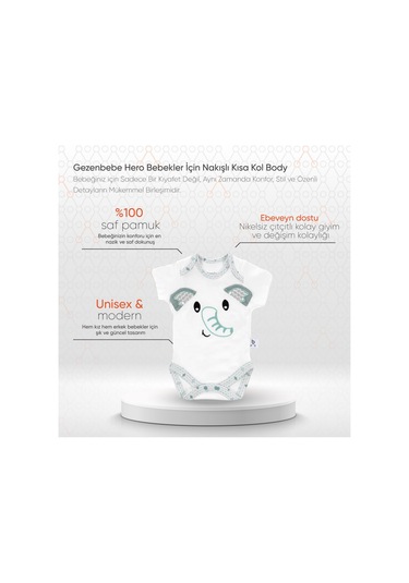 Gezenbebe Hero Bebekler İçin Nakışlı Kısa Kol Body 001