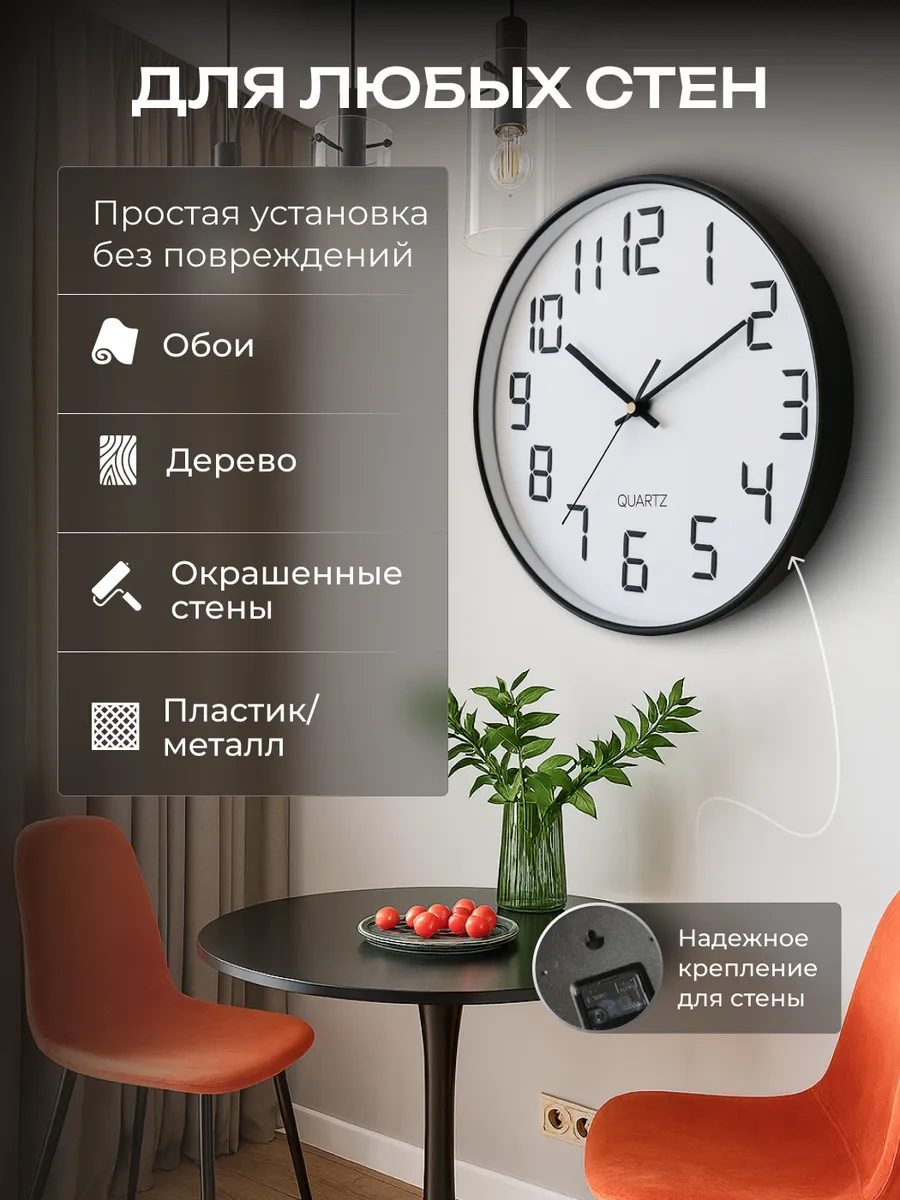 Casy Market Mutfak İçin Yuvarlak Sessiz Duvar Saati 25 Cm 465735480 Siyah