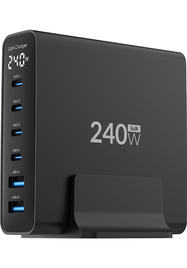 Juo 240W Gan PD 3.1 Masaüstü Hızlı Şarj Cihazı 4 Type-C + 2 Usb-A iPhone & Macbook & Laptop Uyumlu Şarj Aleti