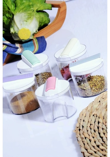 Akrilik Renkli Geçmeli 5'li Bremen Pratik Baharatlık Seti 12x8x25 cm