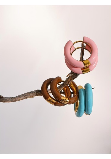 Pembe Eetit 20mm Şeker Renk Mavi Pembe Kahverengi Emaye Paslanmaz Çelik Içi Boş Hoop Küpeler Altın Basit Trendy Y2k Tatlı Takı Hediye Çok Renkli