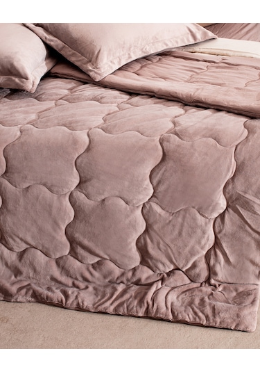 Madame Coco Kaira Çift Kişilik Comforter Set - Pudra Pudra
