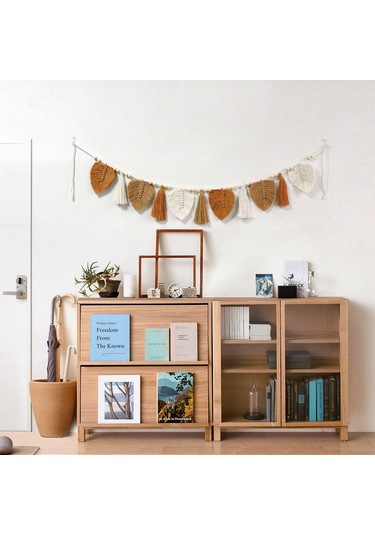 Yifomall Mavi El Dokuma Pamuk Ipli Yaprak Desenli Duvar Dekoru - 15x150cm, Ev Odası/butik Zenginleştirici, Kolay Bakım