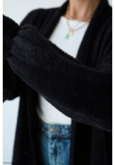 Kadın Giyim Oversize Uzun Peluş Hırka Yumuşak Dokulu, Rahat Ve Şık Tasarım Şık Kombinler Siyah