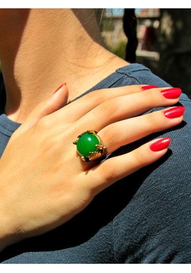 Yaprak Desenli Yeşil Akik Doğal Taş Ayarlanabilir Kadın Yüzük Çok Renkli