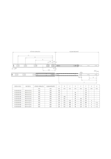 Canex Teleskopik Bilyalı Raylar Geniş 43 Mm 43x45 Cm