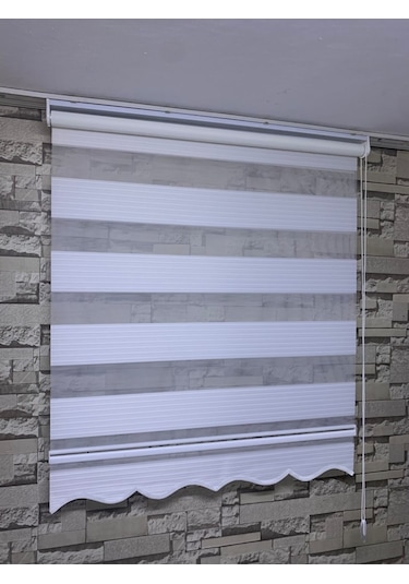 Beyaz Renk Geniş Plise Zebra Stor Perde Tüm Ölçülerde (82113405)