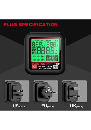 Springsun Habotest Ht97d Akıllı Akımsız Filtre Testeri - Avrupa Standardı Siyah - 30ma Rcd Testi, Otomatik Kapanma Ve Gölgeli Ekran