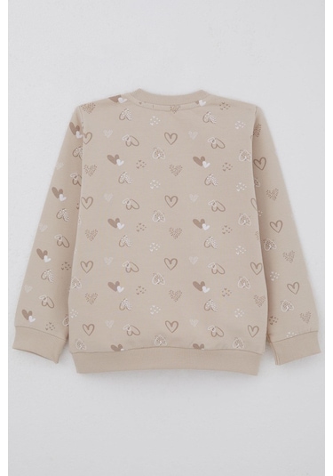 Breeze Kız Çocuk Sweatshirt Kalp Desenli Yazı Baskılı 1.5-5 Yaş, Bej Bej