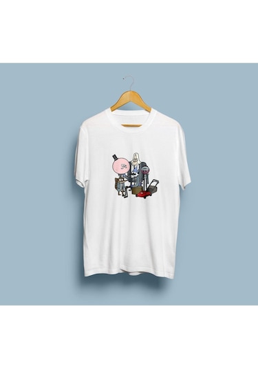 Oversize Regular Show Karakterler Baskılı Unisex T-shirt Beyaz