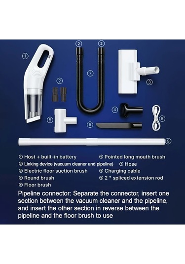 Fochsia Black Şarjlı El Süpürgesi: Type-c Şarj, 8 Aksesuar, Büyük Kapasiteli, Ev Ve Araç Temizliği İçin