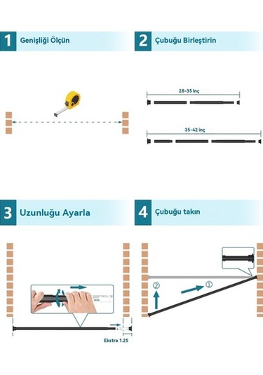 Ulzyvf Yay Siyah Perde Pencere/banyo/dolap Kaymaz İnç İçin Pratik Gerilim Çubuğu, Delme Gerektirmez, Ayarlanabilir Duş Çubuğu, Beyaz 28-42 Wy Beyaz