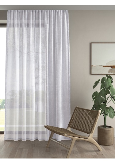 Keten Görünümlü Ekstrafor Büzgülü Beyaz Yüksek Kalite Tül Perde BEYAZ
