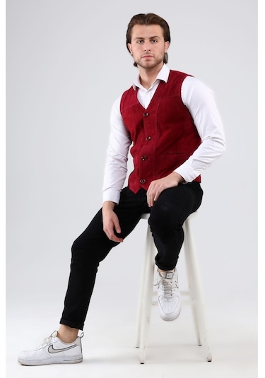 Erkek Hakiki Deri Süet Yelek (545089538)