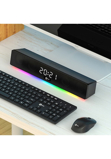Lecoo DS103 Kablosuz Bluetooth 10W RGB Saat/Alarm Stereo Soundbar Hoparlör Siyah