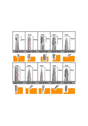 Xcan 3x3mm Metal Bouris Freze Seti, Gravür İçin 20 Parça Uç 245585539