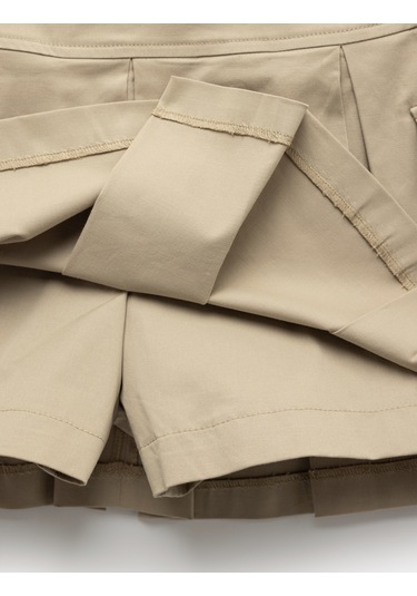 Koton Pamuklu Gabardin Kumaş Kargo Cepli Mini Pileli Şort Etek Taş 5sak70049ew Taş