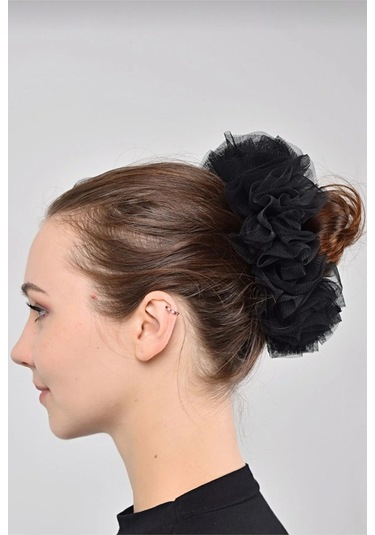 Ultra Konfor Modeli Kaymaz Terleme Yapmaz Tesettür Şal Eşarp Içi Tüllü Lastikli Topuz Tokası Kırmızı - Siyah Siyah