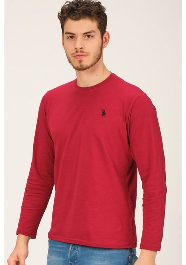 T8588 Dewberry Bisiklet Yaka Uzun Kol T-shırt-bordo Bordo