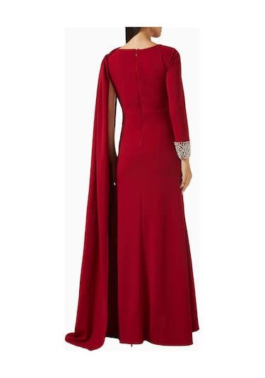 Ac By Aanchal Chanda Embellished Cape Işlemeli Pelerinli Kadın Elbise Kırmızı
