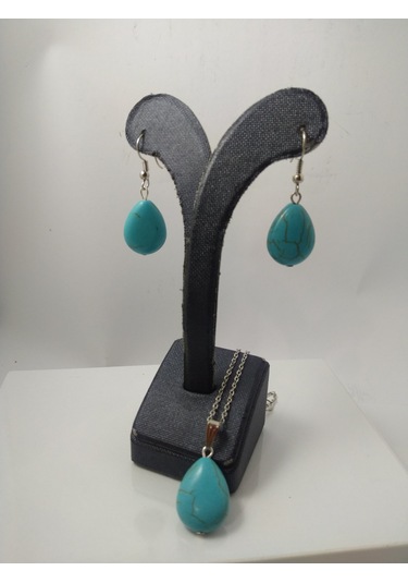 Turkuaz Firuze Taşı Kolye/Küpe Set – Doğaltaş Kolye ve Küpe Tak N11.8658