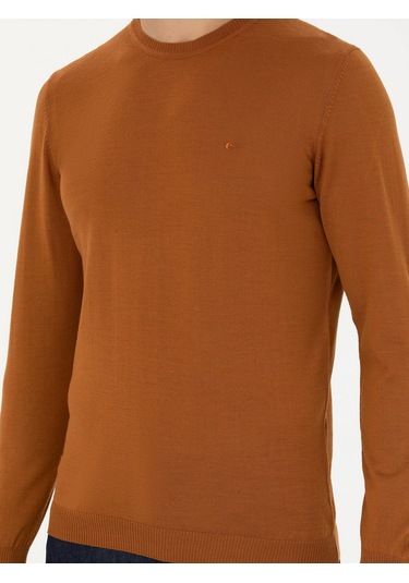 Cacharel Tarçın Slim Fit Bisiklet Yaka Triko Kazak Turuncu