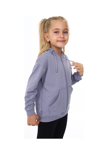 Toontoy Kız Çocuk Baskılı Hırka Koyu Gri