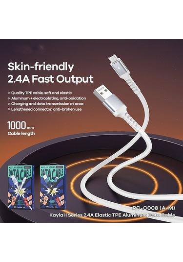 Rogfer Remax Rc-c008 Usb'den 8 Pin'e 2.4a Tpe Yumuşak Kırılma Önleyici Veri Kablosu, Uzunluk 1m Siyah