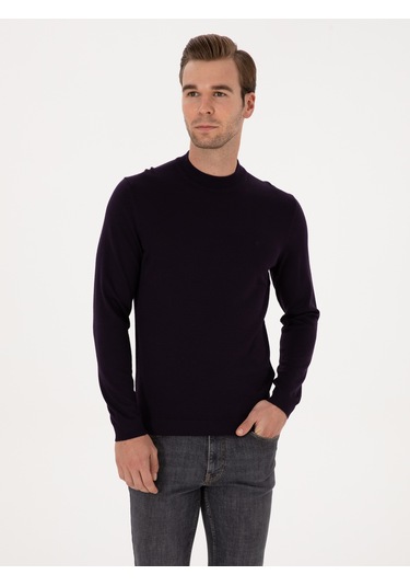 Cacharel Mürdüm Slim Fit Yün Karışımlı Çeyrek Balıkçı Yaka Basic Triko Kazak Pembe