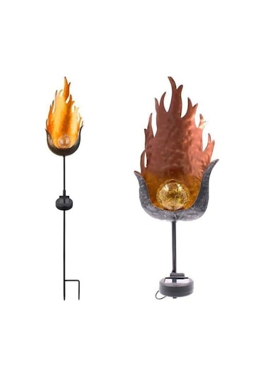 Besthome1 Güneş Enerjili Demir Alev Feneri - Toprak Takılabilir Bahçe Işıkları