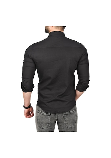 Deepsea Erkek Siyah Slim Fit Pamuklu Cepli Kot Gömlek Çıtçıtlı Uzun Kollu Spor Gömlek 2502503 Siyah