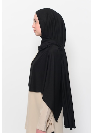 Hazır Pratik Geçmeli Lüks Düz Penye Şal Çapraz Hizalı Siyah